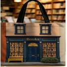 2D Flat 1pc Double Sided Printing Black Bookstore Facade Themed Tote Bag Cute Multi Functional Shoulder Bag