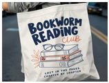 Bookworm Book Club Tote Bag, Foldable Purse, Large Capacity Tote