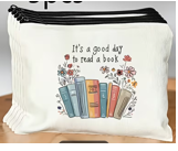 It's a Good Day to Read a Book" Colorful Floral Book-Themed Artistic Print Makeup Bag