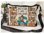 Women's Book-Themed Crossbody Bag with Bookshelf & Reading Print