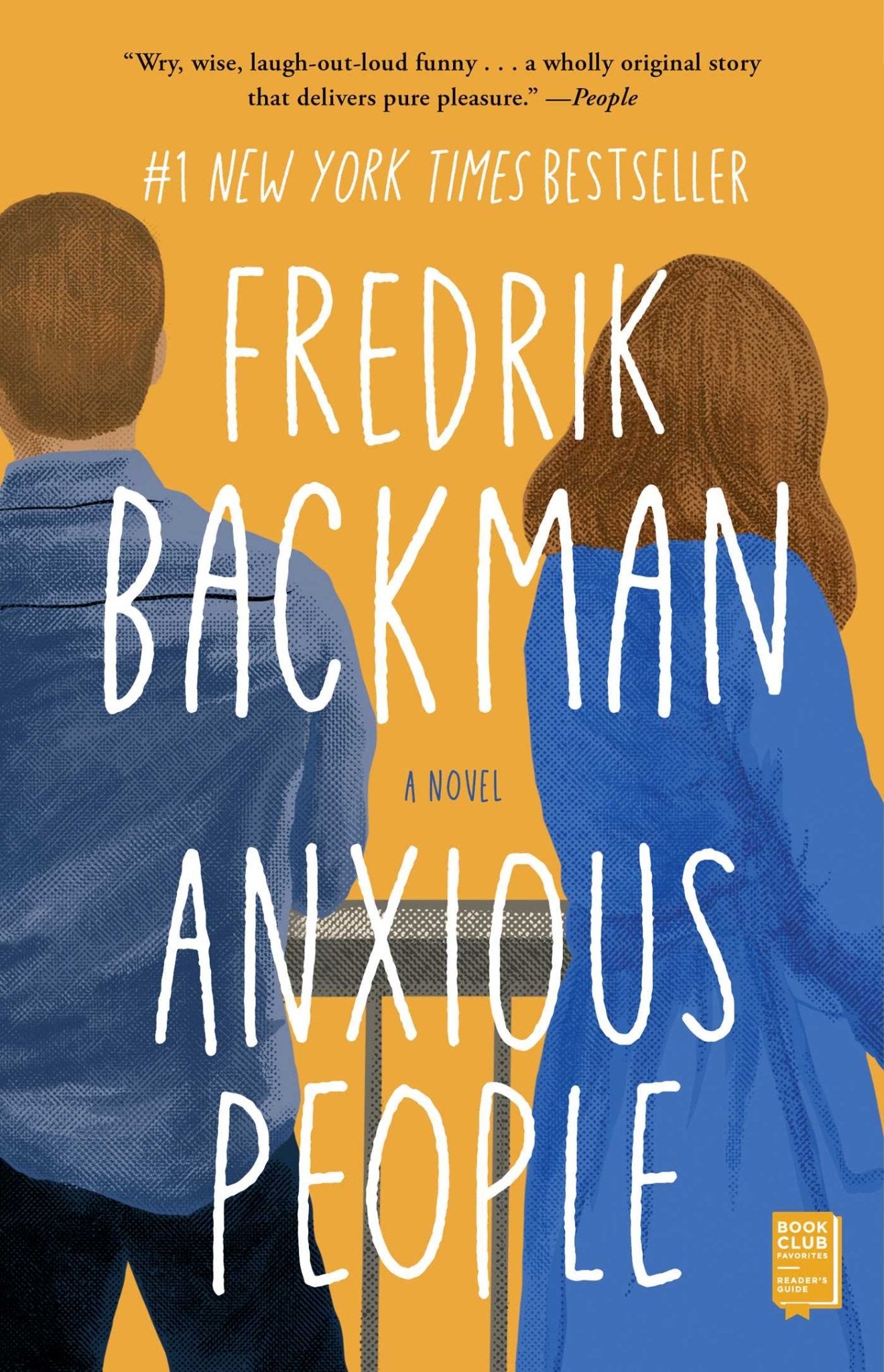 Anxious People - Paperback - littlepuffinFiction, Contemporary Fiction, Mystery, Humor, Adult Fiction, Literary FictionAtria BooksYellow Book Cover with 2 People: Anxious People
