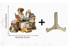 1pc Collectible Figure Flat Wooden Reading Girl Ornament, "Just a Girl Who Loves Books