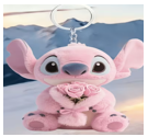 2D Flat - Disney Pink Stitch Holding Rose Acrylic Keychain