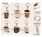 2D Flat Surface, 6pcs Aesthetic Coffee Cup Themed Acrylic Keychains