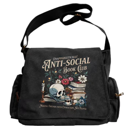 Bag | "UNAPOLOGETICALLY ANTI SOCIAL BOOK CLUB" Skull and Book Bouquet Print (BLACK)