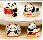 Cute Reading Panda Enamel Pin Brooches