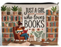 Cozy Book Lover Print Makeup Bag, Double-Sided Polyester Cosmetic Pouch with "JUST A GIRL Who Loves BOOKS"