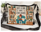 Women's Book-Themed Crossbody Bag with Bookshelf & Reading Print